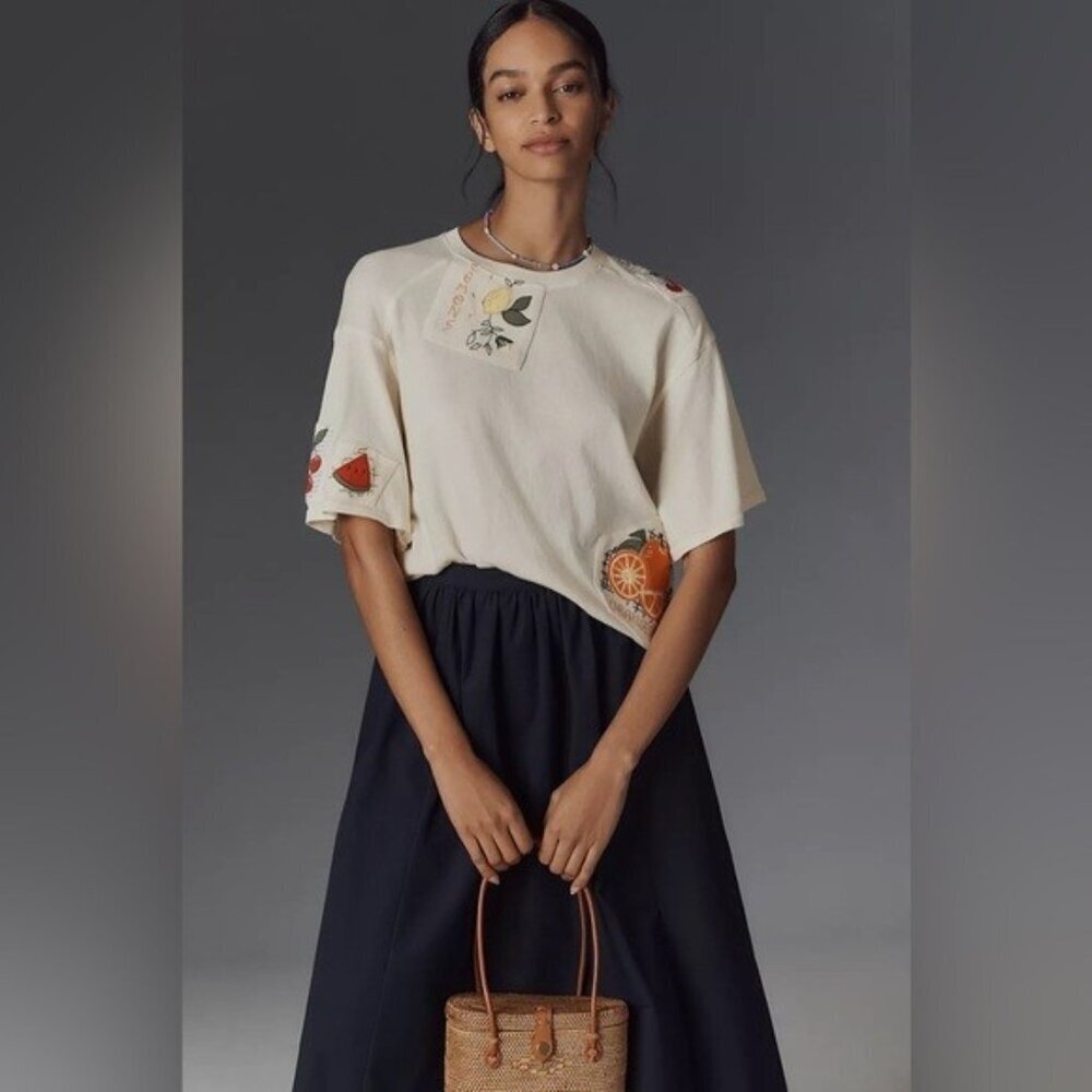 NWT Size L - Maeve 100% Cotton Short-Sleeve Fruit-Embroidered Top (NWT US$ 88)